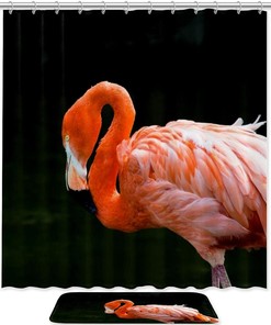 Flamingo Head Down Waterproof Shower Curtain for Tropical Bathroom Decor