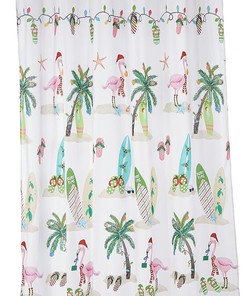Flamingo Jingle Collection Shower Curtain - Waterproof Bathroom and Holiday Decor by Avanti Linens