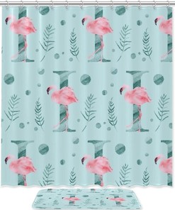 Flamingo Letter I Waterproof Shower Curtain for Whimsical Bathroom Decor