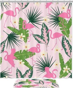 Flamingo Silhouettes Waterproof Shower Curtain for Tropical Bathroom Decor