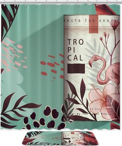 Flamingo Tea Shower Curtain with Waterproof Fabric | Bathroom Decor