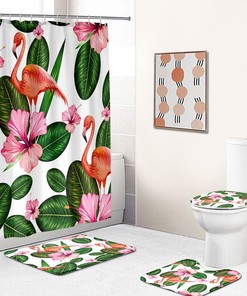 Flamingo and Palm Leaves Flower Shower Curtain for your Bathroom Decor