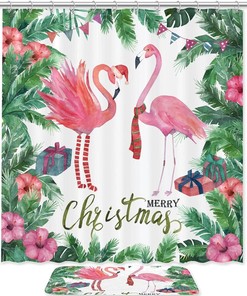 Flamingo with Gift Waterproof Shower Curtain for Festive Bathroom Decor