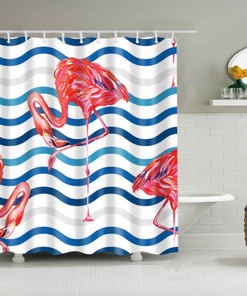 Flamingos Palm Leaves Animal Print Bathroom Shower Curtain for a Tropical and Relaxing Bathroom
