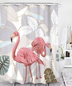 Flamingos Palm Leaves Print Bathroom Shower Curtain for a Calming and Beachy Bathroom