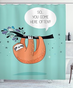 Flirty Sloth Cartoon Shower Curtain for Bathroom Decor - Animal Print