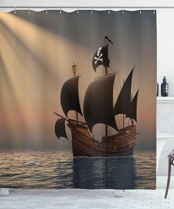 Floating Pirate Ship in Ocean Shower Curtain Bathroom Decor