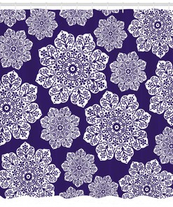 Flora Lace Snowflake Print Shower Curtain for Bathroom Decor