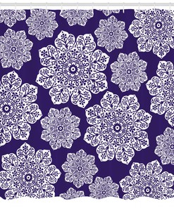 Flora Lace Snowflake Print Shower Curtain for Bathroom Decor