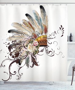Floral Arrangements Cloth Fabric Shower Curtain, Headwear Flowers Swirls Shapes, Bathroom Decor