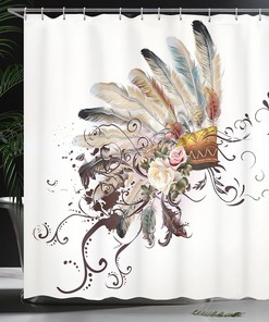 Floral Arrangements Cloth Fabric Shower Curtain, Headwear Flowers Swirls Shapes, Bathroom Decor