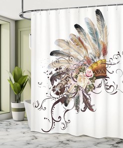 Floral Arrangements Cloth Fabric Shower Curtain, Headwear Flowers Swirls Shapes, Bathroom Decor