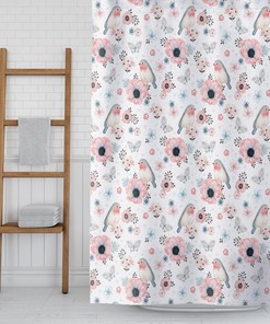 Floral Bird Shower Curtain for Cute Bird Bathroom Decor and Bird Watcher Gift