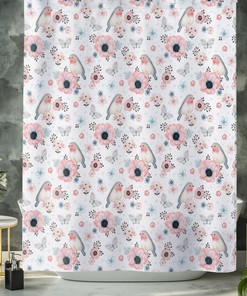 Floral Bird Shower Curtain for Cute Bird Bathroom Decor and Bird Watcher Gift