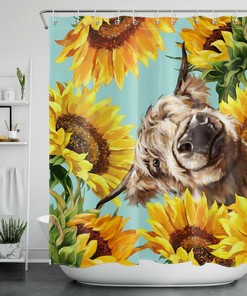 Floral Border Engraved Boho Shower Curtain - Abstract Design with Herbs and Wild Flowers Botanical Style for Bathroom