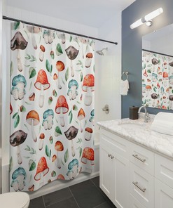 Floral Border Vintage Style Shower Curtain - Abstract Design with Herbs and Wild Flowers Botanical Engraving for Bathroom 