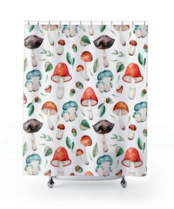 Floral Border Vintage Style Shower Curtain - Abstract Design with Herbs and Wild Flowers Botanical Engraving for Bathroom
