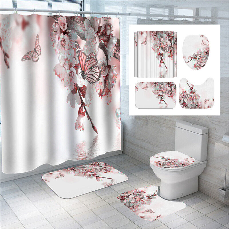 Floral Butterfly 3D Bathroom Shower Curtain for a Garden-Inspired Bathroom
