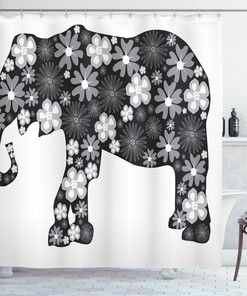 Floral Elephant Pattern Shower Curtain for Bathroom Decor - Animal Print