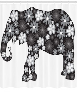 Floral Elephant Pattern Shower Curtain for Bathroom Decor - Animal Print