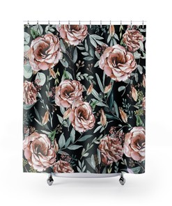 Floral Pink Eucalyptus Shower Curtain with Watercolor Leaves for Home Bathroom Decor