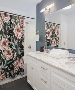 Floral Pink Eucalyptus Shower Curtain with Watercolor Leaves for Home Bathroom Decor