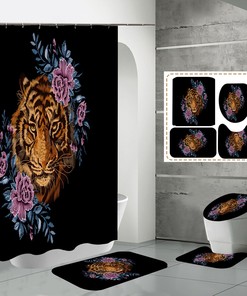 Floral Tiger Print Shower Curtain for Bathroom Decor