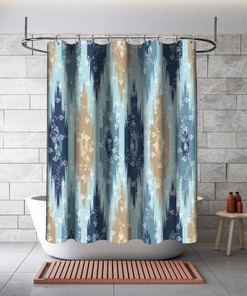 Floral Tribal Blue Pattern Shower Curtain - Geometric Art Waterproof Bathroom Decorations