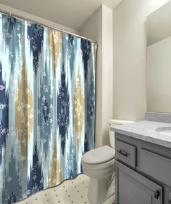 Floral Tribal Blue Pattern Shower Curtain - Geometric Art Waterproof Bathroom Decorations