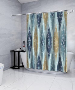 Floral Tribal Blue Pattern Shower Curtain - Geometric Art Waterproof Bathroom Decorations