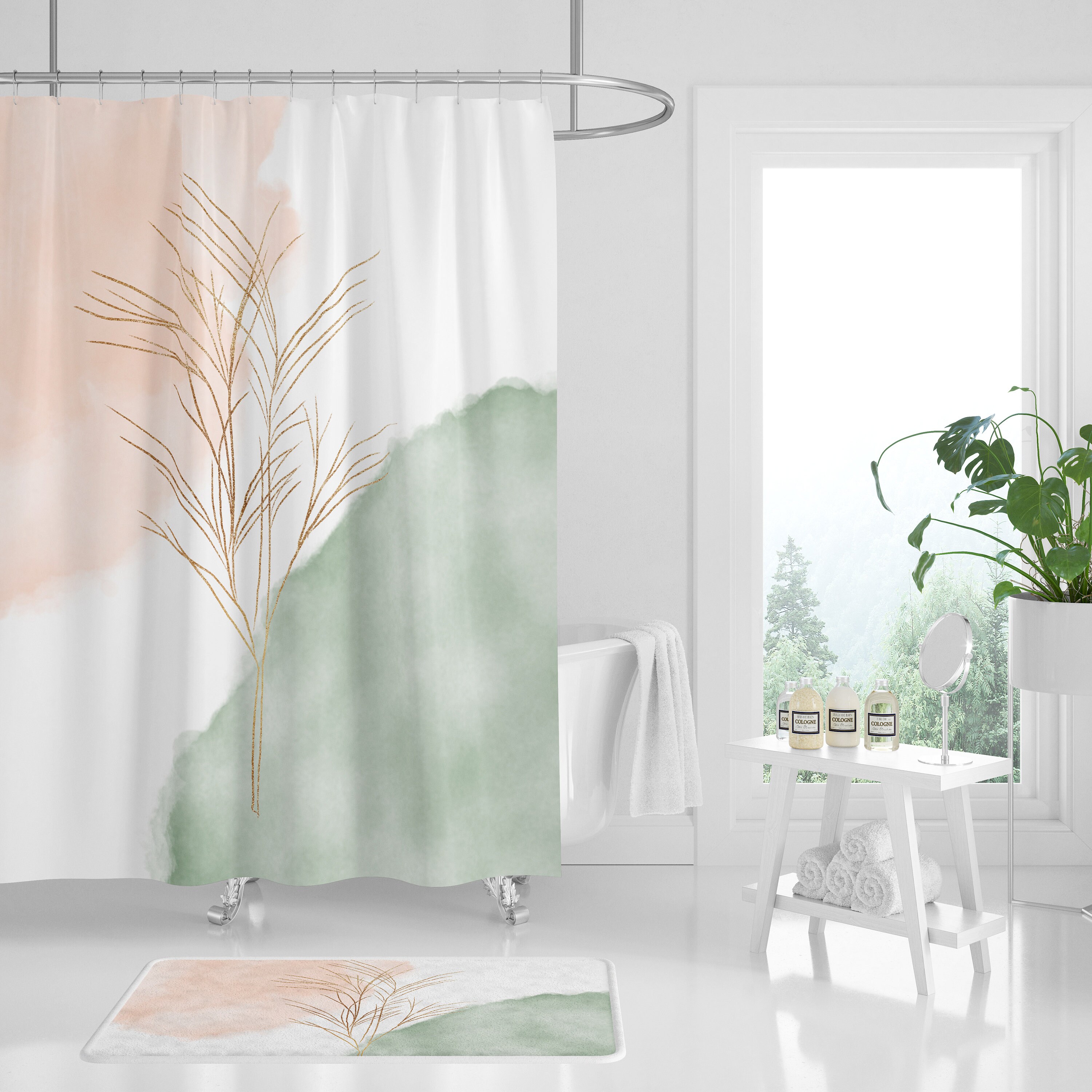 Floral Watercolor Bath Curtain for Bohemian Bathroom Decor