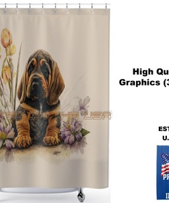 Floral Watercolor Bloodhound Shower Curtain for Cute Bathroom Decor