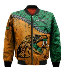 Florida A&M Rattlers Bomber Jacket Grunge Polynesian Tattoo- NCAA