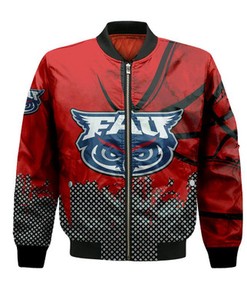 Florida Atlantic Owls Bomber Jacket Basketball Net Grunge Pattern- NCAA