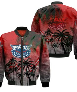 Florida Atlantic Owls Bomber Jacket Coconut Tree Tropical Grunge - NCAA