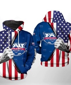 Florida Atlantic Owls NCAA US Flag 3D All Over Print Hoodie, Zip-Up Hoodie