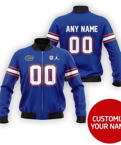 Florida Gators #00 Personalized Blue Jersey Style Gift With Custom Number Name For Gators Fans Bomber Jacket