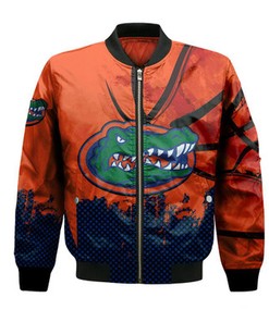 Florida Gators Bomber Jacket Basketball Net Grunge Pattern- NCAA