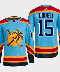 Florida Panthers 2023 Reverse Retro 2.0 Anton Lundell 15 Blue Primegreen Jersey Men's