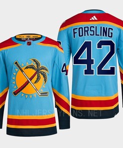 Florida Panthers 2023 Reverse Retro 2.0 Gustav Forsling 42 Blue Primegreen Jersey Men's