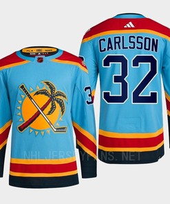 Florida Panthers 2023 Reverse Retro 2.0 Lucas Carlsson 32 Blue Primegreen Jersey Men's