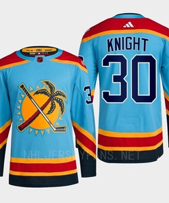 Florida Panthers 2023 Reverse Retro 2.0 Spencer Knight 30 Blue Primegreen Jersey Men's