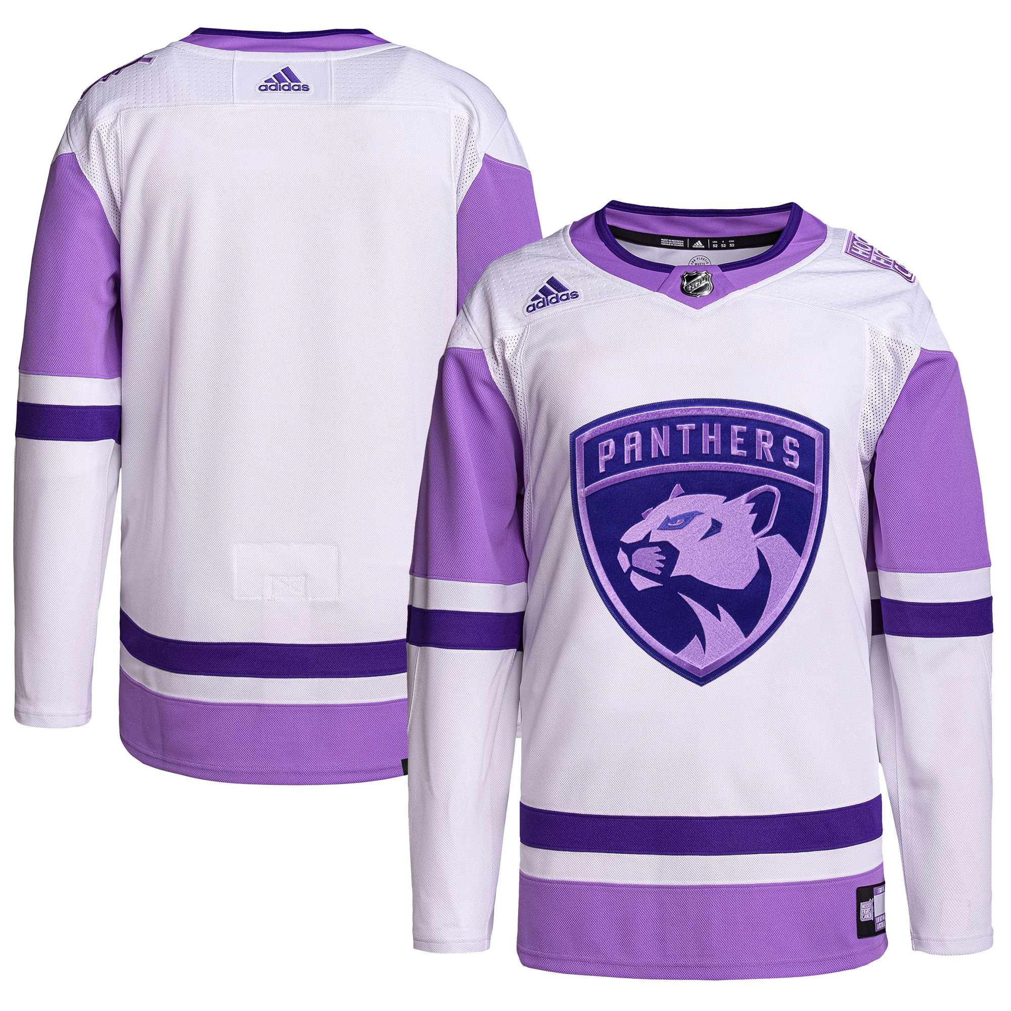 Florida Panthers Adidas Hockey Fights Cancer Primegreen Authentic Blank Practice Jersey - White/purple Nhl