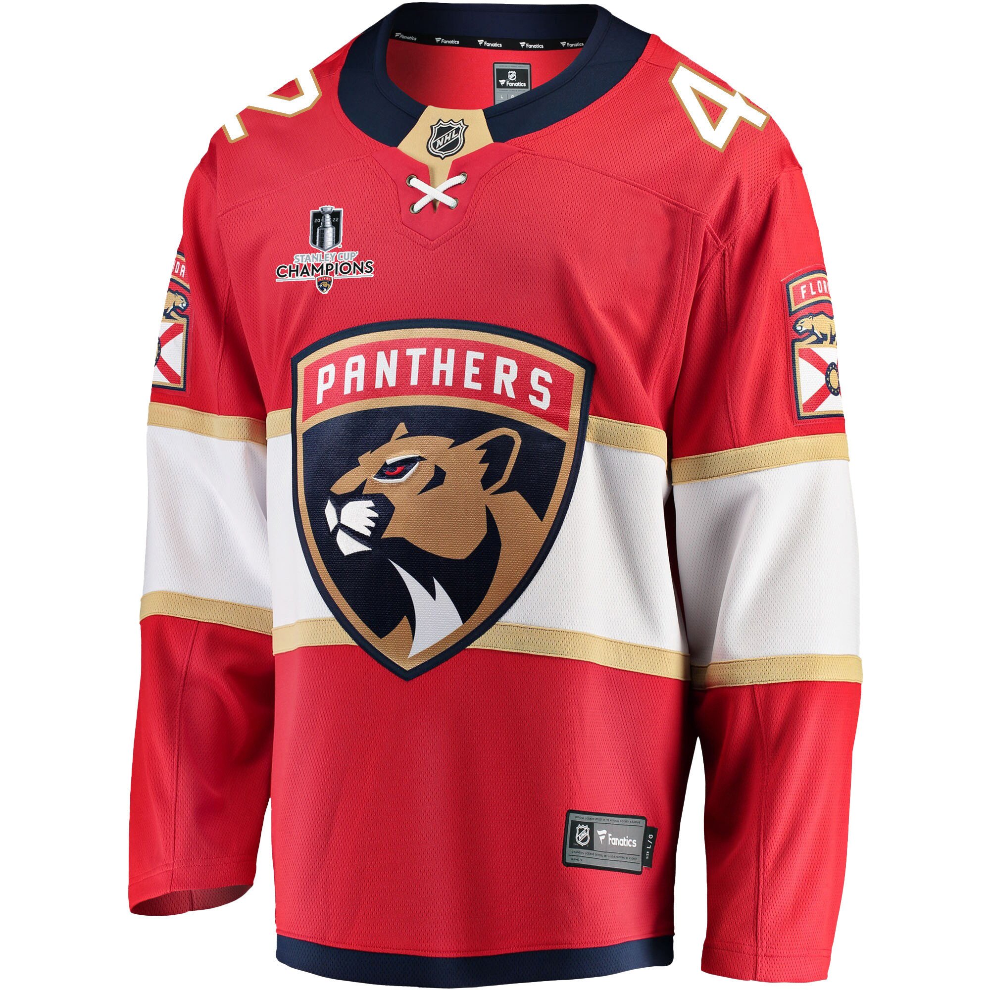 Florida Panthers Gustav Forsling 42 Home 2023 Stanley Cup Champions Breakaway Men Jersey - Red