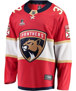Florida Panthers Lucas Carlsson 32 Home 2023 Stanley Cup Playoffs Breakaway Men Jersey - Red