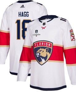 Florida Panthers Robert Hagg 18 Away 2023 Stanley Cup Champions Breakaway Men Jersey - White