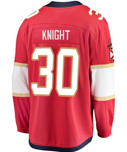 Florida Panthers Spencer Knight 30 Home 2023 Stanley Cup Champions Breakaway Men Jersey - Red