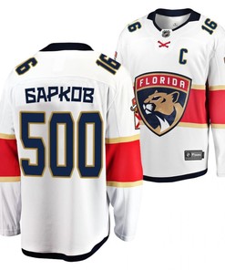 Florida Panthers aleksander barkov 2023 Jersey White Cyrillic Alphabet 500 Honor Bobrovsky Jersey Jersey