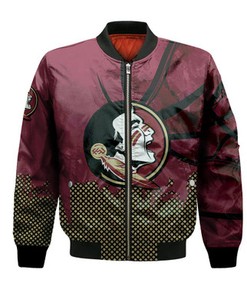 Florida State Seminoles Bomber Jacket Basketball Net Grunge Pattern- NCAA