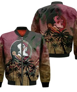 Florida State Seminoles Bomber Jacket Coconut Tree Tropical Grunge - NCAA